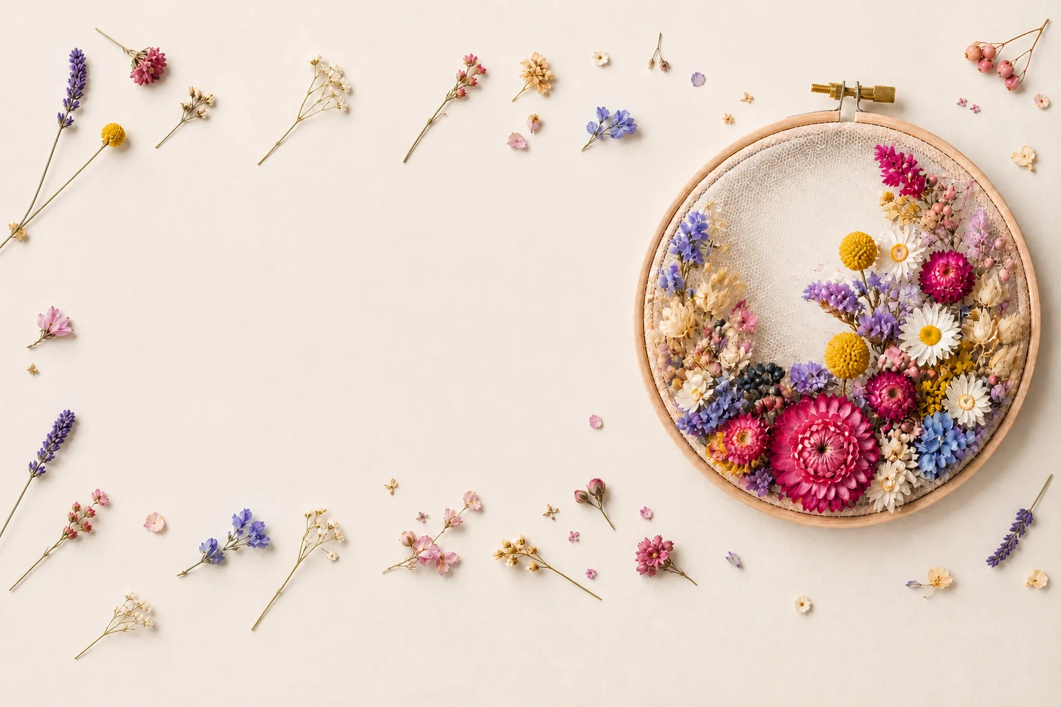 Pressed flowers hoop art
